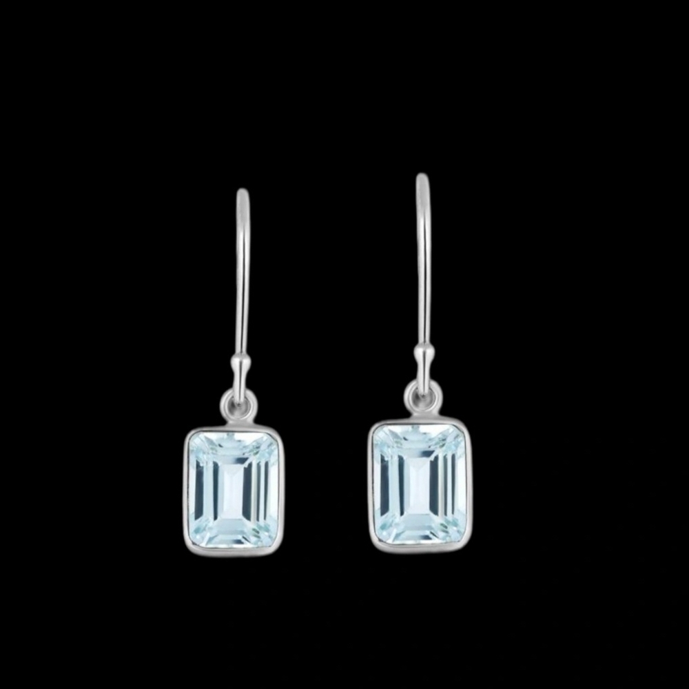 Sterling Silver Light Blue Gemstone Drop Earrings